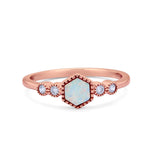 Petite Dainty Ring Created Opal Ring Round Cubic Zirconia 925 Sterling Silver