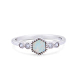 Petite Dainty Ring Created Opal Ring Round Cubic Zirconia 925 Sterling Silver