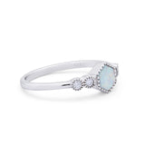 Petite Dainty Ring Created Opal Ring Round Cubic Zirconia 925 Sterling Silver