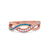 Created Opal Infinity Twisted Ring Round Cubic Zirconia 925 Sterling Silver