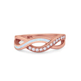 Created Opal Infinity Twisted Ring Round Cubic Zirconia 925 Sterling Silver