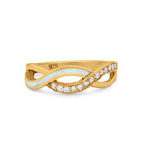 Created Opal Infinity Twisted Ring Round Cubic Zirconia 925 Sterling Silver