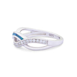 Created Opal Infinity Twisted Ring Round Cubic Zirconia 925 Sterling Silver