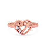 Heart Cross Ring Round Cubic Zirconia 925 Sterling Silver