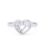 Heart Cross Ring Round Cubic Zirconia 925 Sterling Silver