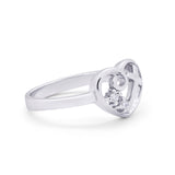 Heart Cross Ring Round Cubic Zirconia 925 Sterling Silver