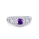 Wedding Ring Round Simulated Cubic Zirconia Dragonfly Accent 925 Sterling Silver