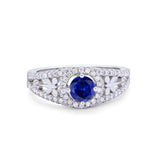 Wedding Ring Round Simulated Cubic Zirconia Dragonfly Accent 925 Sterling Silver