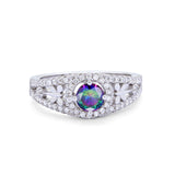 Wedding Ring Round Simulated Cubic Zirconia Dragonfly Accent 925 Sterling Silver