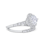 Art Deco Halo Wedding Piece Ring Simulated Cubic Zirconia 925 Sterling Silver