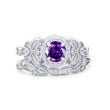 Art Deco Vintage Style Bridal Set Ring Band Round Cubic Zirconia 925 Sterling Silver