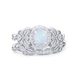 Art Deco Vintage Style Bridal Set Ring Band Round Cubic Zirconia 925 Sterling Silver