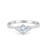 Three Stone Art Deco Wedding Engagement Ring Round Cubic Zirconia 925 Sterling Silver