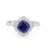 Cushion Art Deco Halo Wedding Engagement 925 Sterling Silver Round Cubic Zirconia