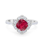 Cushion Art Deco Halo Wedding Engagement 925 Sterling Silver Round Cubic Zirconia