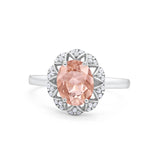 Oval Art Deco Wedding Engagement Ring Halo Round Cubic Zirconia 925 Sterling Silver