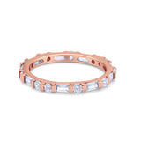 Full Eternity Stackable Art Deco Wedding Band Baguette Ring Round 925 Sterling Silver