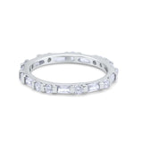 Full Eternity Stackable Art Deco Wedding Band Baguette Ring Round 925 Sterling Silver