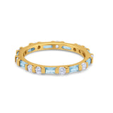 Full Eternity Stackable Art Deco Wedding Band Baguette Ring Round 925 Sterling Silver