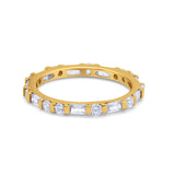 Full Eternity Stackable Art Deco Wedding Band Baguette Ring Round 925 Sterling Silver