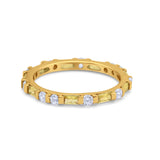 Full Eternity Stackable Art Deco Wedding Band Baguette Ring Round 925 Sterling Silver
