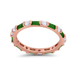 Full Eternity Stackable Art Deco Wedding Band Baguette Ring Round 925 Sterling Silver