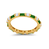 Full Eternity Stackable Art Deco Wedding Band Baguette Ring Round 925 Sterling Silver