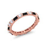 Full Eternity Stackable Art Deco Wedding Band Baguette Ring Round 925 Sterling Silver