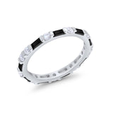 Full Eternity Stackable Art Deco Wedding Band Baguette Ring Round 925 Sterling Silver