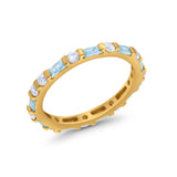 Full Eternity Stackable Art Deco Wedding Band Baguette Ring Round 925 Sterling Silver
