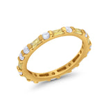 Full Eternity Stackable Art Deco Wedding Band Baguette Ring Round 925 Sterling Silver