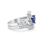 Two Piece Claddagh Bridal Set Ring Band Heart Round Cubic Zirconia 925 Sterling Silver