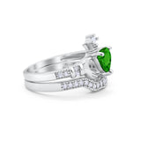 Two Piece Claddagh Bridal Set Ring Band Heart Round Cubic Zirconia 925 Sterling Silver