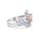 Two Piece Claddagh Bridal Set Ring Band Heart Round Cubic Zirconia 925 Sterling Silver