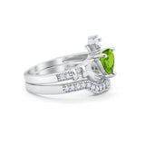 Two Piece Claddagh Bridal Set Ring Band Heart Round Cubic Zirconia 925 Sterling Silver