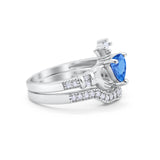 Two Piece Claddagh Bridal Set Ring Band Heart Round Cubic Zirconia 925 Sterling Silver