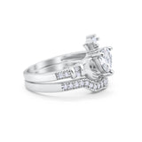 Two Piece Claddagh Bridal Set Ring Band Heart Round Cubic Zirconia 925 Sterling Silver