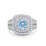 Double Halo Art Deco Split Shank Wedding Engagement Ring Round Cubic Zirconia 925 Sterling Silver