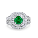 Double Halo Art Deco Split Shank Wedding Engagement Ring Round Cubic Zirconia 925 Sterling Silver