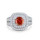 Double Halo Art Deco Split Shank Wedding Engagement Ring Round Cubic Zirconia 925 Sterling Silver