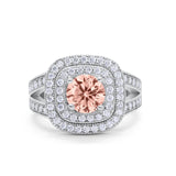 Double Halo Art Deco Split Shank Wedding Engagement Ring Round Cubic Zirconia 925 Sterling Silver