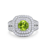 Double Halo Art Deco Split Shank Wedding Engagement Ring Round Cubic Zirconia 925 Sterling Silver
