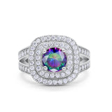 Double Halo Art Deco Split Shank Wedding Engagement Ring Round Cubic Zirconia 925 Sterling Silver