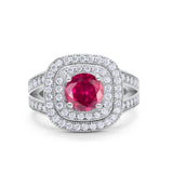 Double Halo Art Deco Split Shank Wedding Engagement Ring Round Cubic Zirconia 925 Sterling Silver