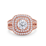 Double Halo Art Deco Split Shank Wedding Engagement Ring Round Cubic Zirconia 925 Sterling Silver