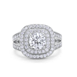 Double Halo Art Deco Split Shank Wedding Engagement Ring Round Cubic Zirconia 925 Sterling Silver