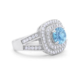 Double Halo Art Deco Split Shank Wedding Engagement Ring Round Cubic Zirconia 925 Sterling Silver