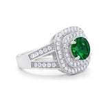 Double Halo Art Deco Split Shank Wedding Engagement Ring Round Cubic Zirconia 925 Sterling Silver