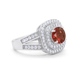 Double Halo Art Deco Split Shank Wedding Engagement Ring Round Cubic Zirconia 925 Sterling Silver
