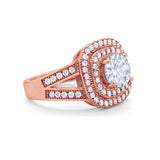 Double Halo Art Deco Split Shank Wedding Engagement Ring Round Cubic Zirconia 925 Sterling Silver